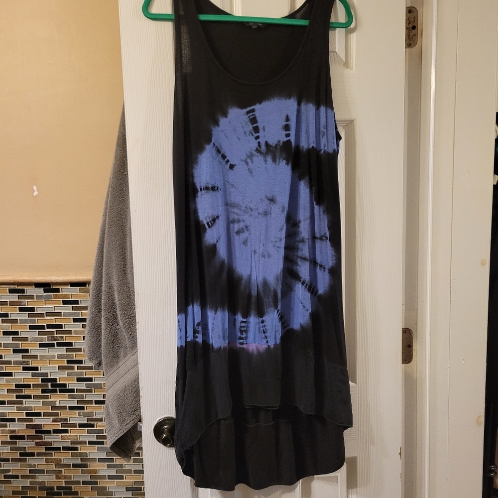 Yak & Yeti Boho Tunic / Dress Black & Blue Tie-Dye Sz L